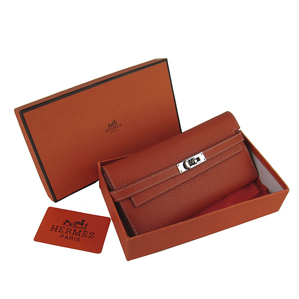 High Quality Hermes Kelly Long Clutch Bag Orange H009 Replica - Click Image to Close